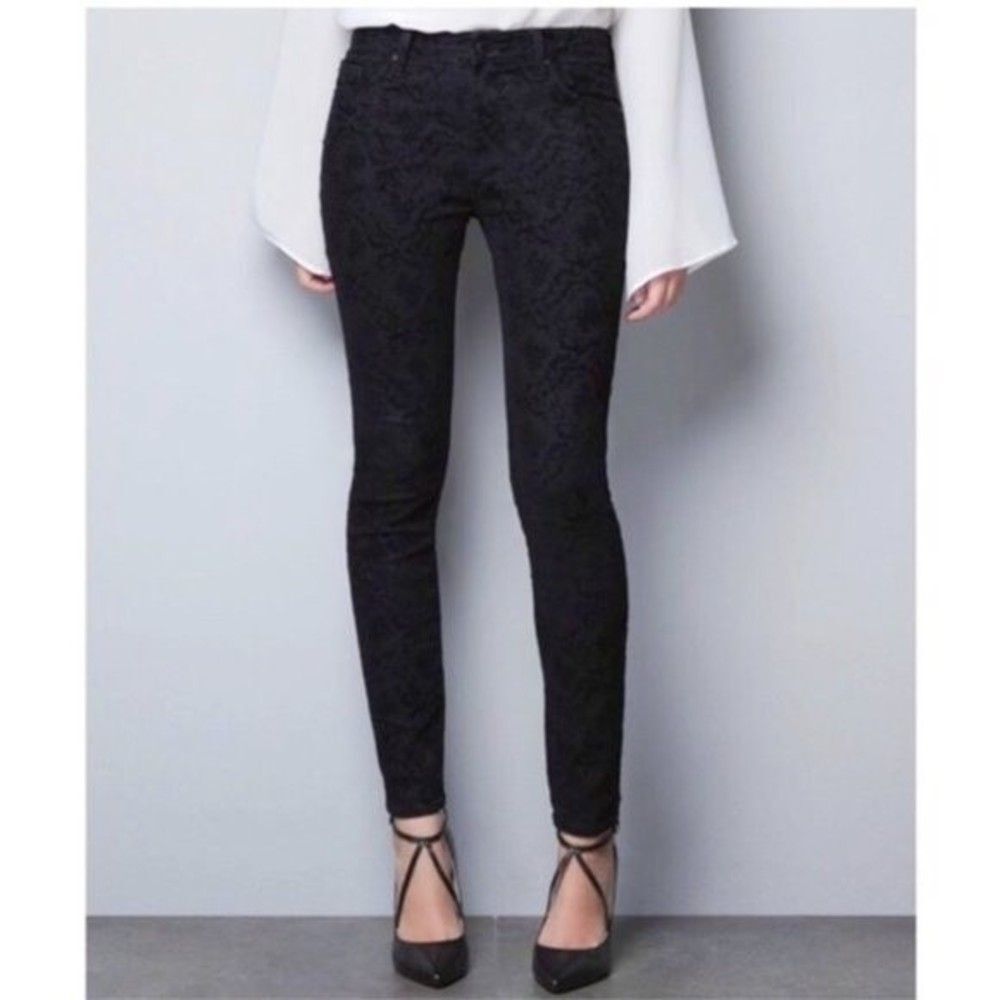 Zara Slim Fit Skinny Floral Velvet Embossed Jeans